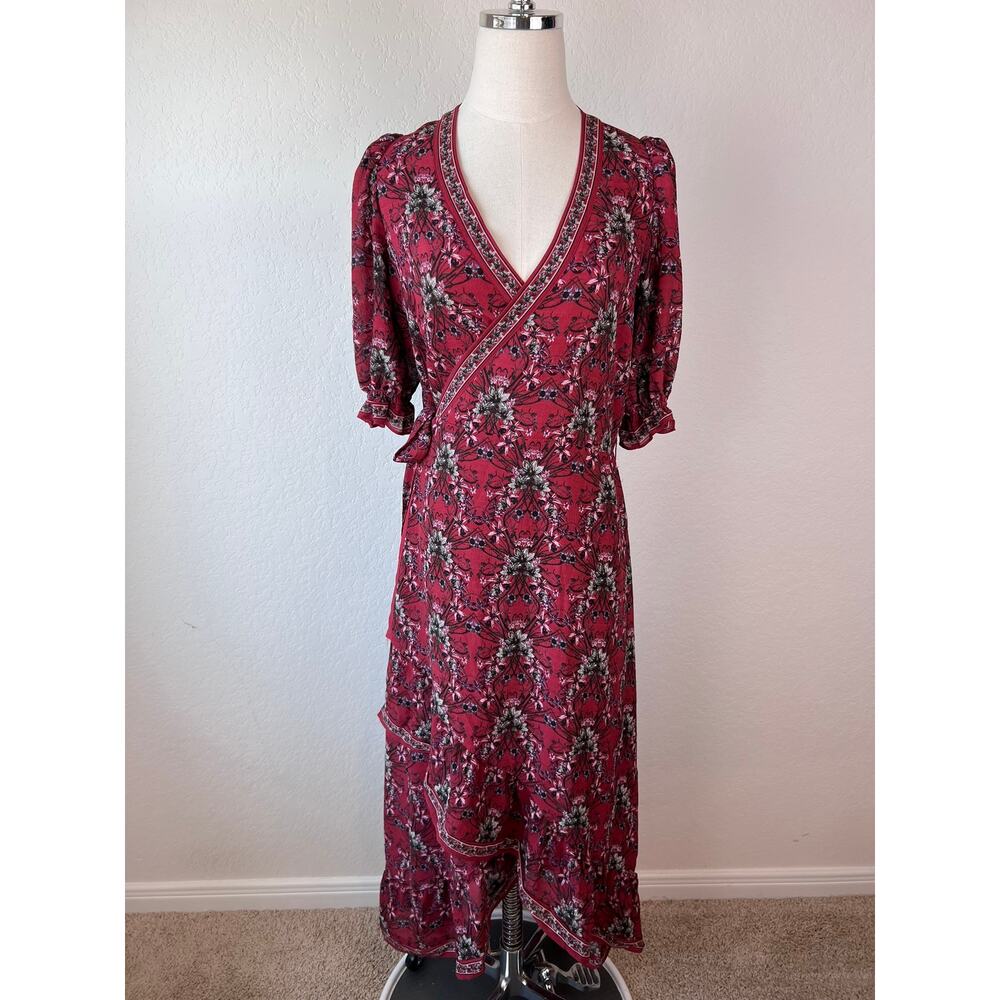 Chelsea & Violet Red Floral Wrap Midi Dress size Medium